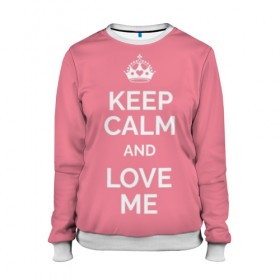 Женский свитшот 3D с принтом Keep calm and love me в городе Новоалтайск, 100% полиэстер с мягким внутренним слоем | круглый вырез горловины, мягкая резинка на манжетах и поясе, свободная посадка по фигуре | and | call | crown | girl | heart | keep calm | keyboard | lips | me | red | royal | slogan | text | valentines day | валентина | губы | девиз | девушка | день | и | клавиатура | клавиши | королевская | корона | красный | лозунг | люби | любовь | меня | н