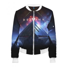 Женский бомбер 3D с принтом DESTINY в городе Новоалтайск, 100% полиэстер | застегивается на молнию, по бокам два кармана без застежек, мягкие манжеты, по низу бомбера и на воротнике — эластичная резинка | bungie | cayde 6 | cyd6 | destiny | destiny 2 | forsaken | gambit | hunter | titan | warlock | банги | варлок | габмит | дестини | дестини 2 | зур | кейд | кейд 6 | отвергнутые | охотник | титан | туз