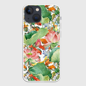 Чехол для iPhone 13 mini с принтом Карпы кои в городе Новоалтайск,  |  | Тематика изображения на принте: art | carps | fish | flower | gold | japanese | koi | leaves | lotus | painting | pattern | petals | pond | stems | water | вода | живопись | золотая | искусство | карпы | кои | лепестки | листья | лотос | пруд | рыбка | узор | цветок | японская