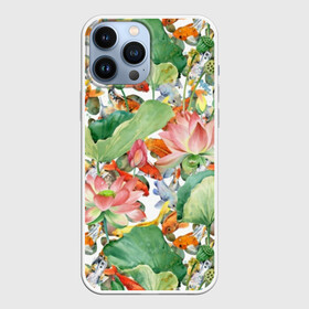 Чехол для iPhone 13 Pro Max с принтом Карпы кои в городе Новоалтайск,  |  | art | carps | fish | flower | gold | japanese | koi | leaves | lotus | painting | pattern | petals | pond | stems | water | вода | живопись | золотая | искусство | карпы | кои | лепестки | листья | лотос | пруд | рыбка | узор | цветок | японская