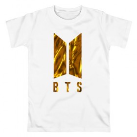 Мужская футболка хлопок с принтом BTS GOLDEN в городе Новоалтайск, 100% хлопок | прямой крой, круглый вырез горловины, длина до линии бедер, слегка спущенное плечо. | Тематика изображения на принте: bangtan boys | bt21 | bts | bts army | bts stickers | j hope | jimin | jin | jungkook | k pop | rap monster | rapmon | suga | v | бтс | корея | стикеры bts