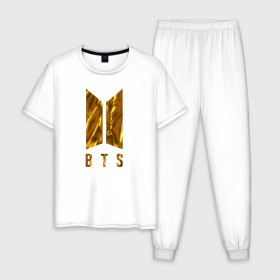 Мужская пижама хлопок с принтом BTS GOLDEN в городе Новоалтайск, 100% хлопок | брюки и футболка прямого кроя, без карманов, на брюках мягкая резинка на поясе и по низу штанин
 | Тематика изображения на принте: bangtan boys | bt21 | bts | bts army | bts stickers | j hope | jimin | jin | jungkook | k pop | rap monster | rapmon | suga | v | бтс | корея | стикеры bts