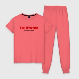 Женская пижама хлопок с принтом USA - California в городе Новоалтайск, 100% хлопок | брюки и футболка прямого кроя, без карманов, на брюках мягкая резинка на поясе и по низу штанин | america | california | california city | california republic | usa | америка | калифорния | соединенные штаты | сша | штат
