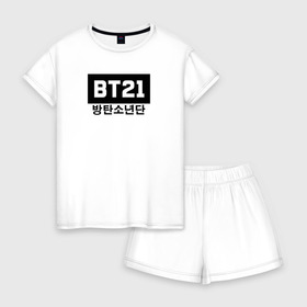 Женская пижама с шортиками хлопок с принтом BTS BT21 в городе Новоалтайск, 100% хлопок | футболка прямого кроя, шорты свободные с широкой мягкой резинкой | bangtan boys | bt21 | bts | bts army | bts stickers | j hope | jimin | jin | jungkook | k pop | rap monster | rapmon | suga | v | бтс | корея | стикеры bts