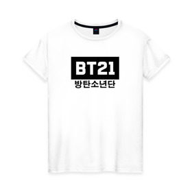 Женская футболка хлопок с принтом BTS BT21 в городе Новоалтайск, 100% хлопок | прямой крой, круглый вырез горловины, длина до линии бедер, слегка спущенное плечо | bangtan boys | bt21 | bts | bts army | bts stickers | j hope | jimin | jin | jungkook | k pop | rap monster | rapmon | suga | v | бтс | корея | стикеры bts