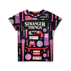 Детская футболка 3D с принтом STRANGER THINGS STARTER PACK в городе Новоалтайск, 100% гипоаллергенный полиэфир | прямой крой, круглый вырез горловины, длина до линии бедер, чуть спущенное плечо, ткань немного тянется | 11 | eleven | logo | netflix | pack | starter | stranger | things | дела | крайне | лого | логотип | одинадцать | одиннадцать | очень | пак | события | стартер | странные | стренджер