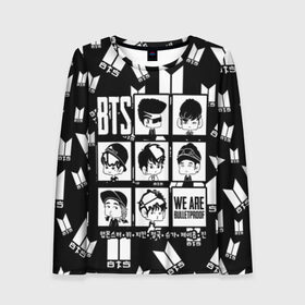 Женский лонгслив 3D с принтом BTS WE ARE BULLETPROOF в городе Новоалтайск, 100% полиэстер | длинные рукава, круглый вырез горловины, полуприлегающий силуэт | bangtan | boy | j hope | jimin | jin | jungkook | korea | luv | rm | suga | v | with | бтс | кей | поп
