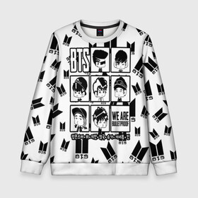 Детский свитшот 3D с принтом BTS WE ARE BULLETPROOF в городе Новоалтайск, 100% полиэстер | свободная посадка, прямой крой, мягкая тканевая резинка на рукавах и понизу свитшота | Тематика изображения на принте: bangtan | boy | j hope | jimin | jin | jungkook | korea | luv | rm | suga | v | with | бтс | кей | поп