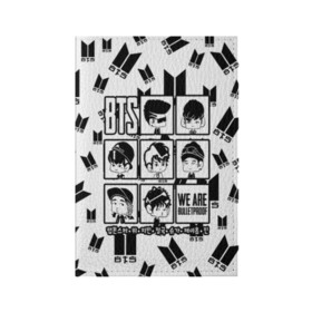 Обложка для паспорта матовая кожа с принтом BTS WE ARE BULLETPROOF в городе Новоалтайск, натуральная матовая кожа | размер 19,3 х 13,7 см; прозрачные пластиковые крепления | bangtan | boy | j hope | jimin | jin | jungkook | korea | luv | rm | suga | v | with | бтс | кей | поп