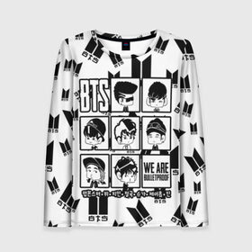 Женский лонгслив 3D с принтом BTS WE ARE BULLETPROOF в городе Новоалтайск, 100% полиэстер | длинные рукава, круглый вырез горловины, полуприлегающий силуэт | bangtan | boy | j hope | jimin | jin | jungkook | korea | luv | rm | suga | v | with | бтс | кей | поп