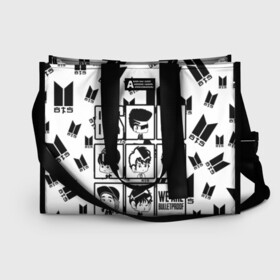 Сумка-шоппер 3D с принтом BTS WE ARE BULLETPROOF в городе Новоалтайск, 100% полиэстер | застегивается на металлическую кнопку; внутренний карман застегивается на молнию. Стенки укреплены специальным мягким материалом, чтобы защитить содержимое от несильных ударов
 | Тематика изображения на принте: bangtan | boy | j hope | jimin | jin | jungkook | korea | luv | rm | suga | v | with | бтс | кей | поп