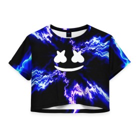 Женская футболка Cropp-top с принтом Marshmello DJ в городе Новоалтайск, 100% полиэстер | круглая горловина, длина футболки до линии талии, рукава с отворотами | christopher comstock | dj | marshmello | music | диджей | клубная музыка | клубняк | крис комсток | логотип | маршмеллоу | музыка