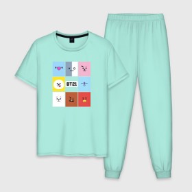 Мужская пижама хлопок с принтом BTS BT21 в городе Новоалтайск, 100% хлопок | брюки и футболка прямого кроя, без карманов, на брюках мягкая резинка на поясе и по низу штанин
 | Тематика изображения на принте: bangtan boys | bt21 | bts | bts army | bts stickers | j hope | jimin | jin | jungkook | k pop | rap monster | rapmon | suga | v | бтс | корея | стикеры bts