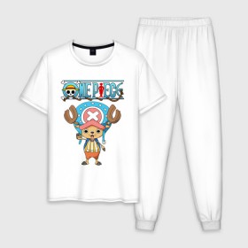 Мужская пижама хлопок с принтом One Piece в городе Новоалтайск, 100% хлопок | брюки и футболка прямого кроя, без карманов, на брюках мягкая резинка на поясе и по низу штанин
 | Тематика изображения на принте: monkey d. luffy | one piece | tony tony chopper | аниме | большой куш | ван пис | ванпис | манга | манки д. луффи | пираты | пираты соломенной шляпы | тони тони чоппер