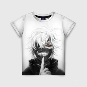 Детская футболка 3D с принтом Kaneki Ken в городе Новоалтайск, 100% гипоаллергенный полиэфир | прямой крой, круглый вырез горловины, длина до линии бедер, чуть спущенное плечо, ткань немного тянется | Тематика изображения на принте: anteiku | ghoul | kaneki | ken | tokyo | антейку | гуль | канеки | кен | токийский