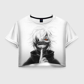 Женская футболка Cropp-top с принтом Kaneki Ken в городе Новоалтайск, 100% полиэстер | круглая горловина, длина футболки до линии талии, рукава с отворотами | anteiku | ghoul | kaneki | ken | tokyo | антейку | гуль | канеки | кен | токийский