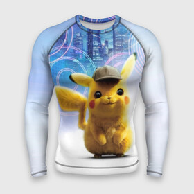 Мужской рашгард 3D с принтом Pikachu Detective в городе Новоалтайск,  |  | anime | game | nintendo | pikachu | pokemon | аниме | детектив | игра | кино | пикачу | покемон | эш кетчум