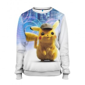 Женский свитшот 3D с принтом Pikachu Detective в городе Новоалтайск, 100% полиэстер с мягким внутренним слоем | круглый вырез горловины, мягкая резинка на манжетах и поясе, свободная посадка по фигуре | anime | game | nintendo | pikachu | pokemon | аниме | детектив | игра | кино | пикачу | покемон | эш кетчум