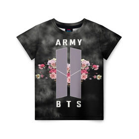 Детская футболка 3D с принтом BTS K-POP ARMY в городе Новоалтайск, 100% гипоаллергенный полиэфир | прямой крой, круглый вырез горловины, длина до линии бедер, чуть спущенное плечо, ткань немного тянется | bangtan | bighit | boy | fake love | j hope | jimin | jin | jungkook | korea | kpop | live | luv | mic drop | rm | suga | v | with | бтс | кей | поп