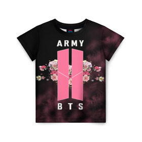 Детская футболка 3D с принтом BTS K-POP ARMY в городе Новоалтайск, 100% гипоаллергенный полиэфир | прямой крой, круглый вырез горловины, длина до линии бедер, чуть спущенное плечо, ткань немного тянется | bangtan | bighit | boy | fake love | j hope | jimin | jin | jungkook | korea | kpop | live | luv | mic drop | rm | suga | v | with | бтс | кей | поп