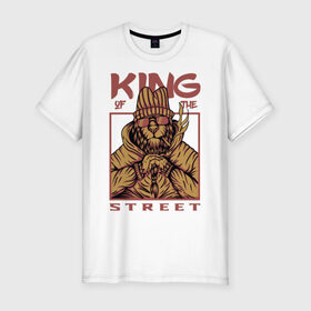 Мужская футболка премиум с принтом King of the street в городе Новоалтайск, 92% хлопок, 8% лайкра | приталенный силуэт, круглый вырез ворота, длина до линии бедра, короткий рукав | king | животные | звери | король | король улиц | кот | кошка | кошки | лев | природа | улица