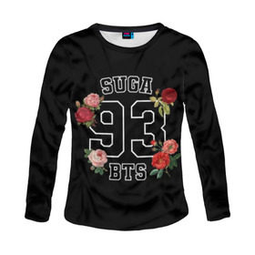 Женский лонгслив 3D с принтом SUGA 93 BTS в городе Новоалтайск, 100% полиэстер | длинные рукава, круглый вырез горловины, полуприлегающий силуэт | bangtan | bighit | boy | fake love | j hope | jimin | jin | jungkook | korea | kpop | live | luv | mic drop | rm | suga | v | with | бтс | кей | поп