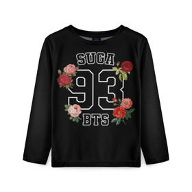 Детский лонгслив 3D с принтом SUGA 93 BTS в городе Новоалтайск, 100% полиэстер | длинные рукава, круглый вырез горловины, полуприлегающий силуэт
 | bangtan | bighit | boy | fake love | j hope | jimin | jin | jungkook | korea | kpop | live | luv | mic drop | rm | suga | v | with | бтс | кей | поп
