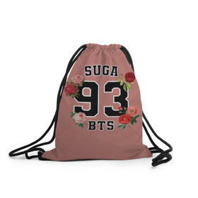 Рюкзак-мешок 3D с принтом SUGA 93 BTS в городе Новоалтайск, 100% полиэстер | плотность ткани — 200 г/м2, размер — 35 х 45 см; лямки — толстые шнурки, застежка на шнуровке, без карманов и подкладки | bangtan | bighit | boy | fake love | j hope | jimin | jin | jungkook | korea | kpop | live | luv | mic drop | rm | suga | v | with | бтс | кей | поп