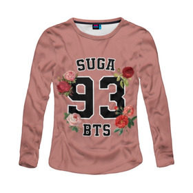Женский лонгслив 3D с принтом SUGA 93 BTS в городе Новоалтайск, 100% полиэстер | длинные рукава, круглый вырез горловины, полуприлегающий силуэт | bangtan | bighit | boy | fake love | j hope | jimin | jin | jungkook | korea | kpop | live | luv | mic drop | rm | suga | v | with | бтс | кей | поп