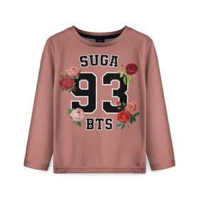Детский лонгслив 3D с принтом SUGA 93 BTS в городе Новоалтайск, 100% полиэстер | длинные рукава, круглый вырез горловины, полуприлегающий силуэт
 | bangtan | bighit | boy | fake love | j hope | jimin | jin | jungkook | korea | kpop | live | luv | mic drop | rm | suga | v | with | бтс | кей | поп