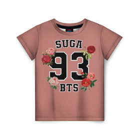 Детская футболка 3D с принтом SUGA 93 BTS в городе Новоалтайск, 100% гипоаллергенный полиэфир | прямой крой, круглый вырез горловины, длина до линии бедер, чуть спущенное плечо, ткань немного тянется | bangtan | bighit | boy | fake love | j hope | jimin | jin | jungkook | korea | kpop | live | luv | mic drop | rm | suga | v | with | бтс | кей | поп