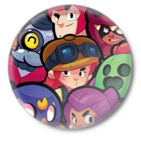 Значок с принтом Brawl Stars в городе Новоалтайск,  металл | круглая форма, металлическая застежка в виде булавки | brawl stars | jessie | leon | spike | бравл старс | джесси | леон | спайк