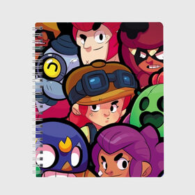 Тетрадь с принтом Brawl Stars в городе Новоалтайск, 100% бумага | 48 листов, плотность листов — 60 г/м2, плотность картонной обложки — 250 г/м2. Листы скреплены сбоку удобной пружинной спиралью. Уголки страниц и обложки скругленные. Цвет линий — светло-серый
 | Тематика изображения на принте: brawl stars | jessie | leon | spike | бравл старс | джесси | леон | спайк