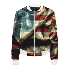 Женский бомбер 3D с принтом USA 3D в городе Новоалтайск, 100% полиэстер | застегивается на молнию, по бокам два кармана без застежек, мягкие манжеты, по низу бомбера и на воротнике — эластичная резинка | usa | абстракция | америка | американский | герб | звезды | краска | символика сша | страны | сша | флаг | штаты