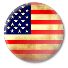 Значок с принтом USA в городе Новоалтайск,  металл | круглая форма, металлическая застежка в виде булавки | usa | абстракция | америка | американский | герб | звезды | краска | символика сша | страны | сша | флаг | штаты