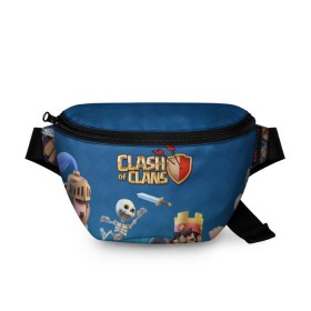 Поясная сумка 3D с принтом Clash of Clans в городе Новоалтайск, 100% полиэстер | плотная ткань, ремень с регулируемой длиной, внутри несколько карманов для мелочей, основное отделение и карман с обратной стороны сумки застегиваются на молнию | base | clan wars | coc | hall | hog rider | royale | town | trap | база | гоблин | золото | клеш оф кленс | кок | крепость | кристаллы | трофей | эликсир