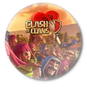 Значок с принтом Clash of Clans в городе Новоалтайск,  металл | круглая форма, металлическая застежка в виде булавки | Тематика изображения на принте: base | clan wars | coc | hall | hog rider | royale | town | trap | база | гоблин | золото | клеш оф кленс | кок | крепость | кристаллы | трофей | эликсир