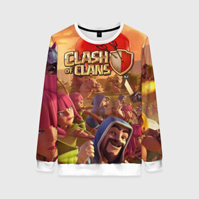 Женский свитшот 3D с принтом Clash of Clans в городе Новоалтайск, 100% полиэстер с мягким внутренним слоем | круглый вырез горловины, мягкая резинка на манжетах и поясе, свободная посадка по фигуре | base | clan wars | coc | hall | hog rider | royale | town | trap | база | гоблин | золото | клеш оф кленс | кок | крепость | кристаллы | трофей | эликсир