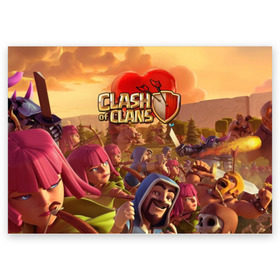 Поздравительная открытка с принтом Clash of Clans в городе Новоалтайск, 100% бумага | плотность бумаги 280 г/м2, матовая, на обратной стороне линовка и место для марки
 | base | clan wars | coc | hall | hog rider | royale | town | trap | база | гоблин | золото | клеш оф кленс | кок | крепость | кристаллы | трофей | эликсир