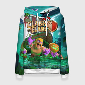 Женская толстовка 3D с принтом Clash of Clans в городе Новоалтайск, 100% полиэстер  | двухслойный капюшон со шнурком для регулировки, мягкие манжеты на рукавах и по низу толстовки, спереди карман-кенгуру с мягким внутренним слоем. | base | clan wars | coc | hall | hog rider | royale | town | trap | база | гоблин | золото | клеш оф кленс | кок | крепость | кристаллы | трофей | эликсир
