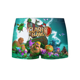 Мужские трусы 3D с принтом Clash of Clans в городе Новоалтайск, 50% хлопок, 50% полиэстер | классическая посадка, на поясе мягкая тканевая резинка | base | clan wars | coc | hall | hog rider | royale | town | trap | база | гоблин | золото | клеш оф кленс | кок | крепость | кристаллы | трофей | эликсир