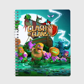 Тетрадь с принтом Clash of Clans в городе Новоалтайск, 100% бумага | 48 листов, плотность листов — 60 г/м2, плотность картонной обложки — 250 г/м2. Листы скреплены сбоку удобной пружинной спиралью. Уголки страниц и обложки скругленные. Цвет линий — светло-серый
 | base | clan wars | coc | hall | hog rider | royale | town | trap | база | гоблин | золото | клеш оф кленс | кок | крепость | кристаллы | трофей | эликсир
