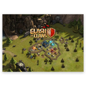 Поздравительная открытка с принтом Clash of Clans в городе Новоалтайск, 100% бумага | плотность бумаги 280 г/м2, матовая, на обратной стороне линовка и место для марки
 | base | clan wars | coc | hall | hog rider | royale | town | trap | база | гоблин | золото | клеш оф кленс | кок | крепость | кристаллы | трофей | эликсир