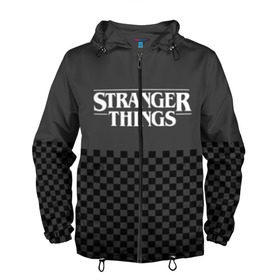 Мужская ветровка 3D с принтом STRANGER THINGS Gray в городе Новоалтайск, 100% полиэстер | подол и капюшон оформлены резинкой с фиксаторами, два кармана без застежек по бокам, один потайной карман на груди | 11 | 3 сезон | eleven | logo | netflix | stranger | things | дела | крайне | лого | логотип | одинадцать | одиннадцать | очень | события | странные | стренджер