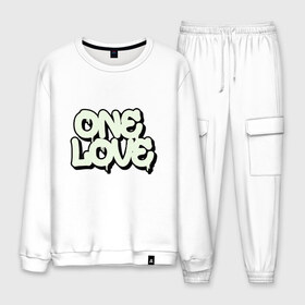 Мужской костюм хлопок с принтом One Love в городе Новоалтайск, 100% хлопок | на свитшоте круглая горловина, мягкая резинка по низу. Брюки заужены к низу, на них два вида карманов: два “обычных” по бокам и два объемных, с клапанами, расположенные ниже линии бедра. Брюки с мягкой трикотажной резинкой на поясе и по низу штанин. В поясе для дополнительного комфорта — широкие завязки | 14 февраля | family | friend | happy | heart | love is | valentine | wedding | ангел | валентин | губы | девочка | девушка | день святого валентина | добро | дружба | жена | жених | лето | любимая | любимый | любовь | мечта | муж