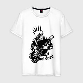 Мужская футболка хлопок с принтом Punk`s not dead в городе Новоалтайск, 100% хлопок | прямой крой, круглый вырез горловины, длина до линии бедер, слегка спущенное плечо. | Тематика изображения на принте: guitar | motto | music | punk | rock | skull | гитара | девиз | музыка | панк | рок | череп