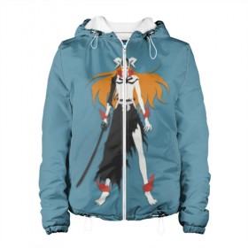 Женская куртка 3D с принтом Kurosaki Ichigo в городе Новоалтайск, ткань верха — 100% полиэстер, подклад — флис | прямой крой, подол и капюшон оформлены резинкой с фиксаторами, два кармана без застежек по бокам, один большой потайной карман на груди. Карман на груди застегивается на липучку | 