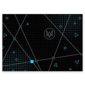 Поздравительная открытка с принтом WATCH DOGS в городе Новоалтайск, 100% бумага | плотность бумаги 280 г/м2, матовая, на обратной стороне линовка и место для марки
 | action | ct os | ded sec | fox | gamer | hacker | player | watch dogs | watch dogs 2 | знак лиса | игра | компьютерная игра | хакер
