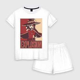 Женская пижама с шортиками хлопок с принтом Megumin в городе Новоалтайск, 100% хлопок | футболка прямого кроя, шорты свободные с широкой мягкой резинкой | anime | konosuba | manga | megumin | аниме | коносуба | мэгумин