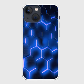 Чехол для iPhone 13 mini с принтом НЕОНОВАЯ БРОНЯ в городе Новоалтайск,  |  | abstraction | cyber | cyberpunk | future | geometry | hexagon | steel | techno | texture | абстракция | броня | геометрия | защита | кибер | краски | неон | неоновый | сетка | соты | сталь | стальная броня | текстура | шестигранники